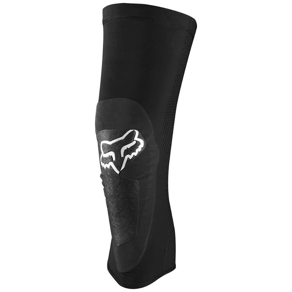Fox Racing Enduro D3O knee guard in black with Fox logo on protective pad