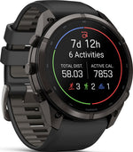 Garmin Fenix 9 Pro showing activity tracking data including distance, calories, and workout summary