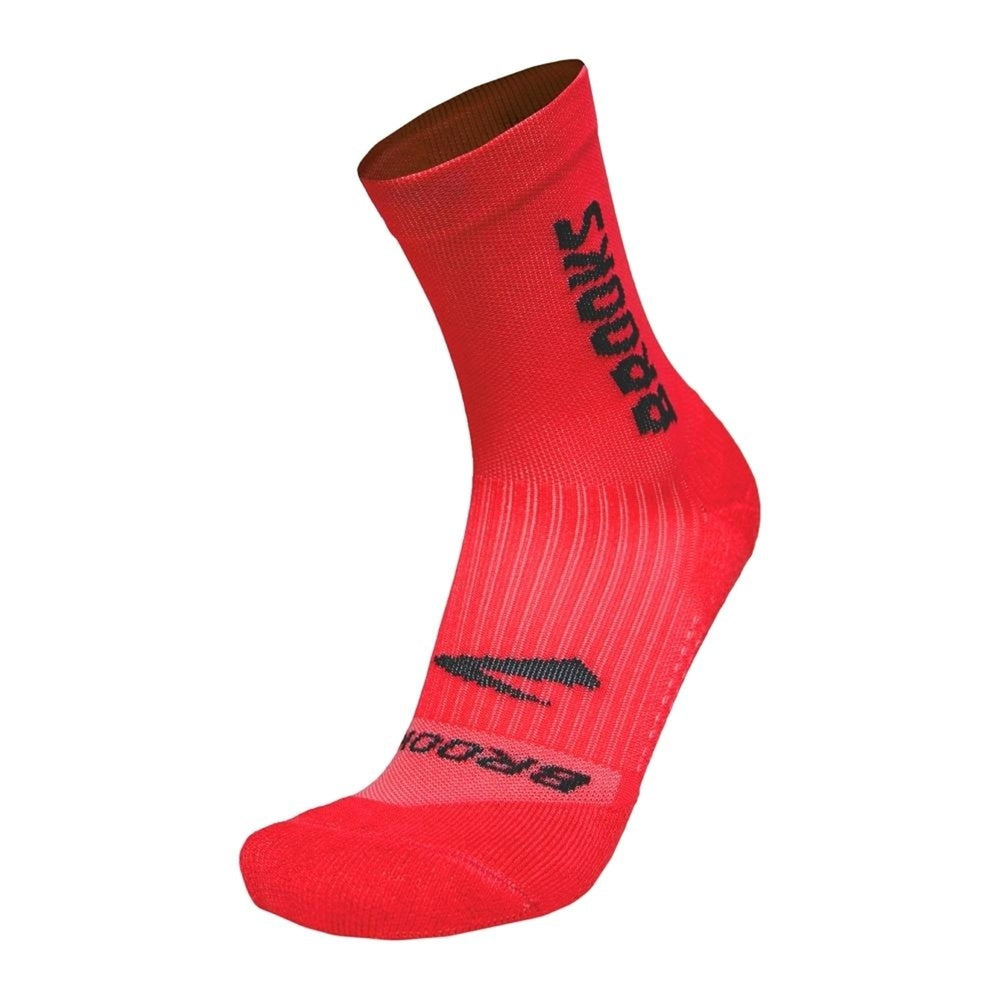 Brooks running sock in bright red-coral with black Brooks logo on white background