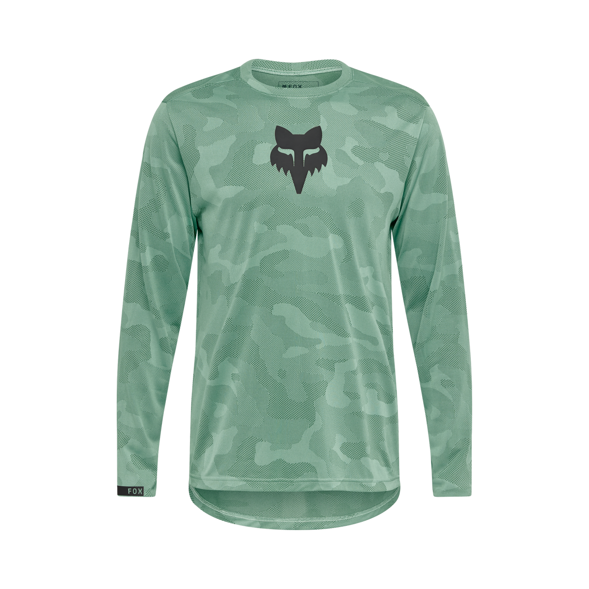 Fox Ranger Long Sleeve Jersey in sage green camouflage with Fox head logo on chest