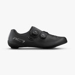 Shimano RC7 black road cycling shoe with dual BOA closure system, lateral view