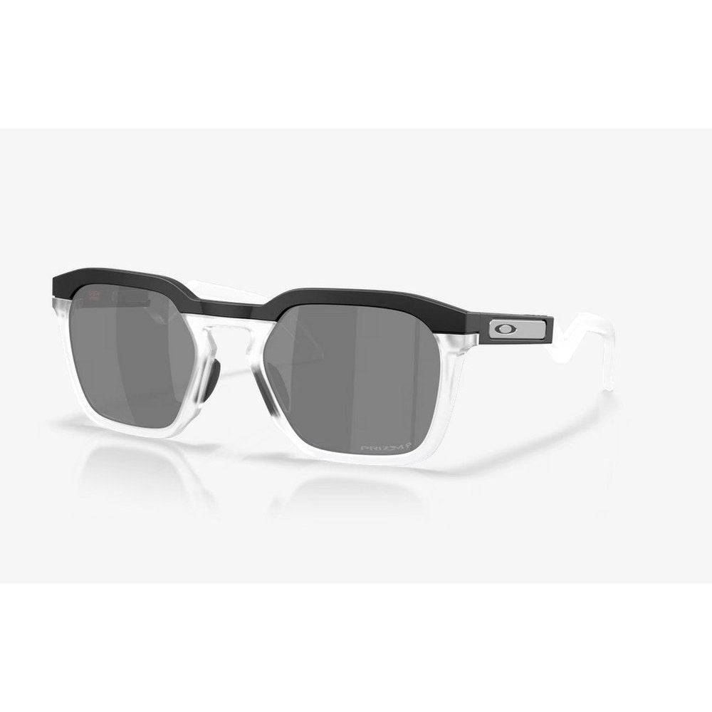 Oakley HSTN SQ sunglasses with matte black frame, clear accents, and Prizm black polarized lenses