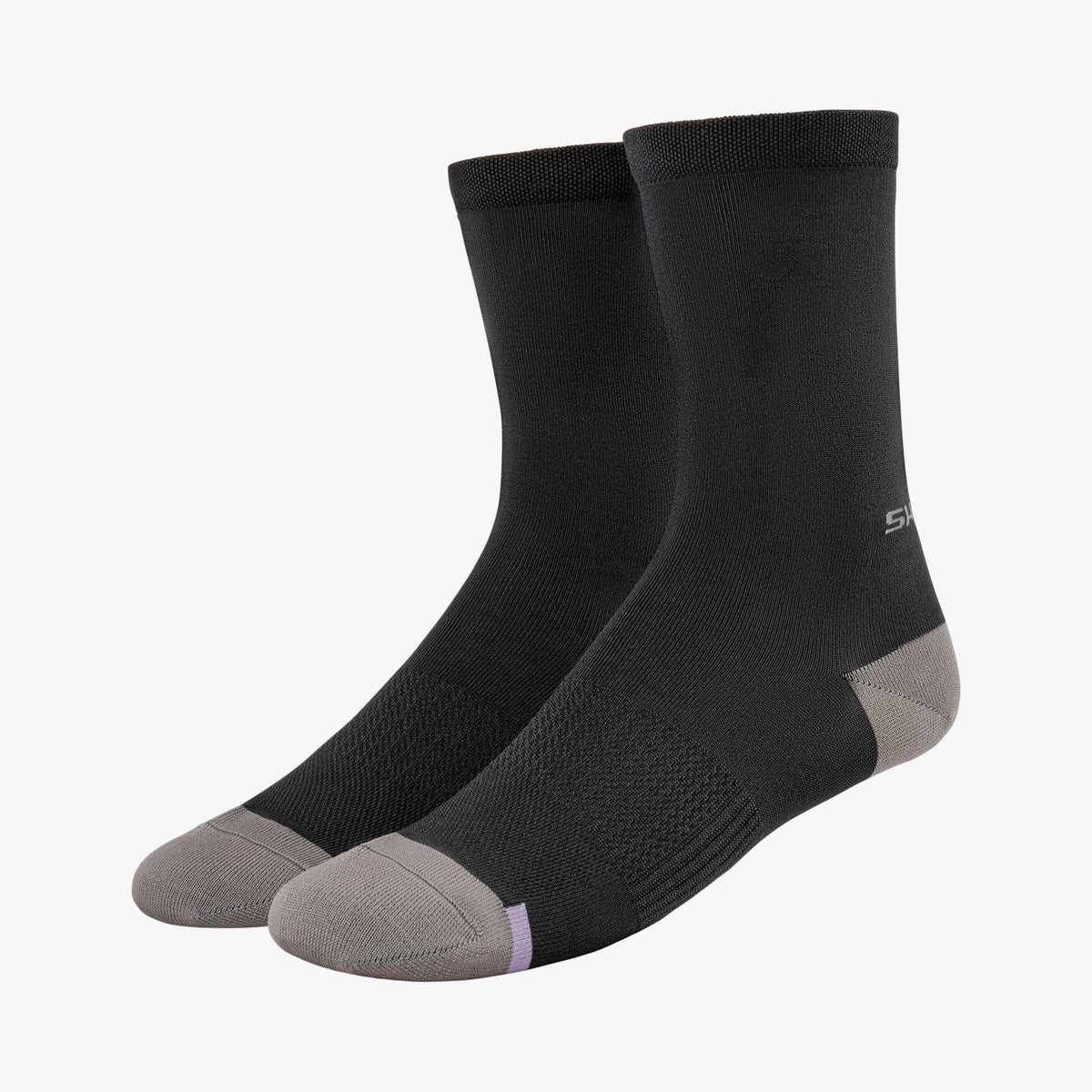 Shimano Performance cycling socks pair in black with gray toe and heel panels