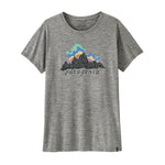 Patagonia Capilene Cool Daily Shirt in feather grey with Fitz Roy Nimbus graphic, flat lay
