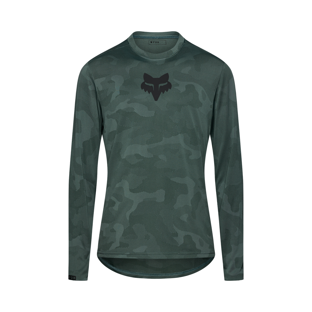Fox Ranger long sleeve jersey in dark green camouflage pattern with black Fox logo