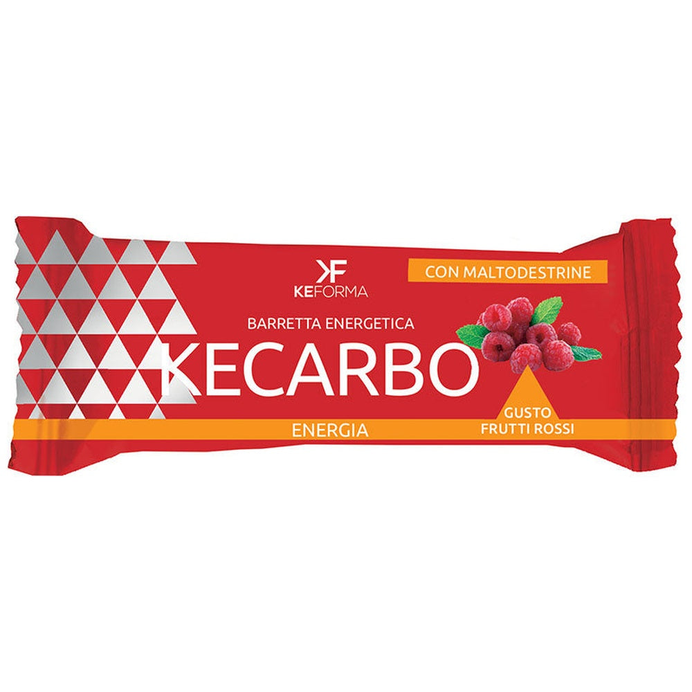 Keforma Kecarbo energy bar in red fruits flavor with maltodextrine, red packaging