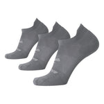 Brooks gray no-show running socks shown in a set of three pairs