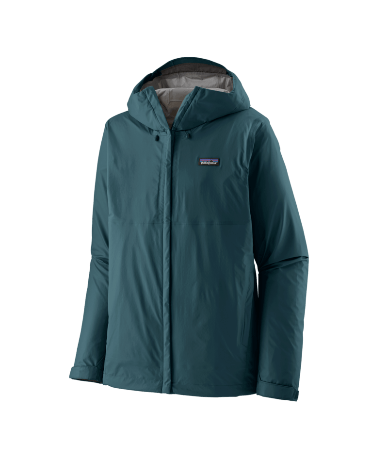 Patagonia Men's Torrentshell 3L Jacket in Nouveau Green with hood up