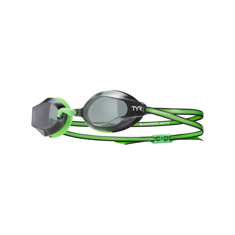 TYR Black Ops 140 EV racing goggles in smoke fluorescent green colorway