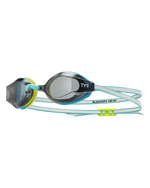 TYR BlackOps 140 EV racing goggles with smoke lenses and fluorescent green-blue straps