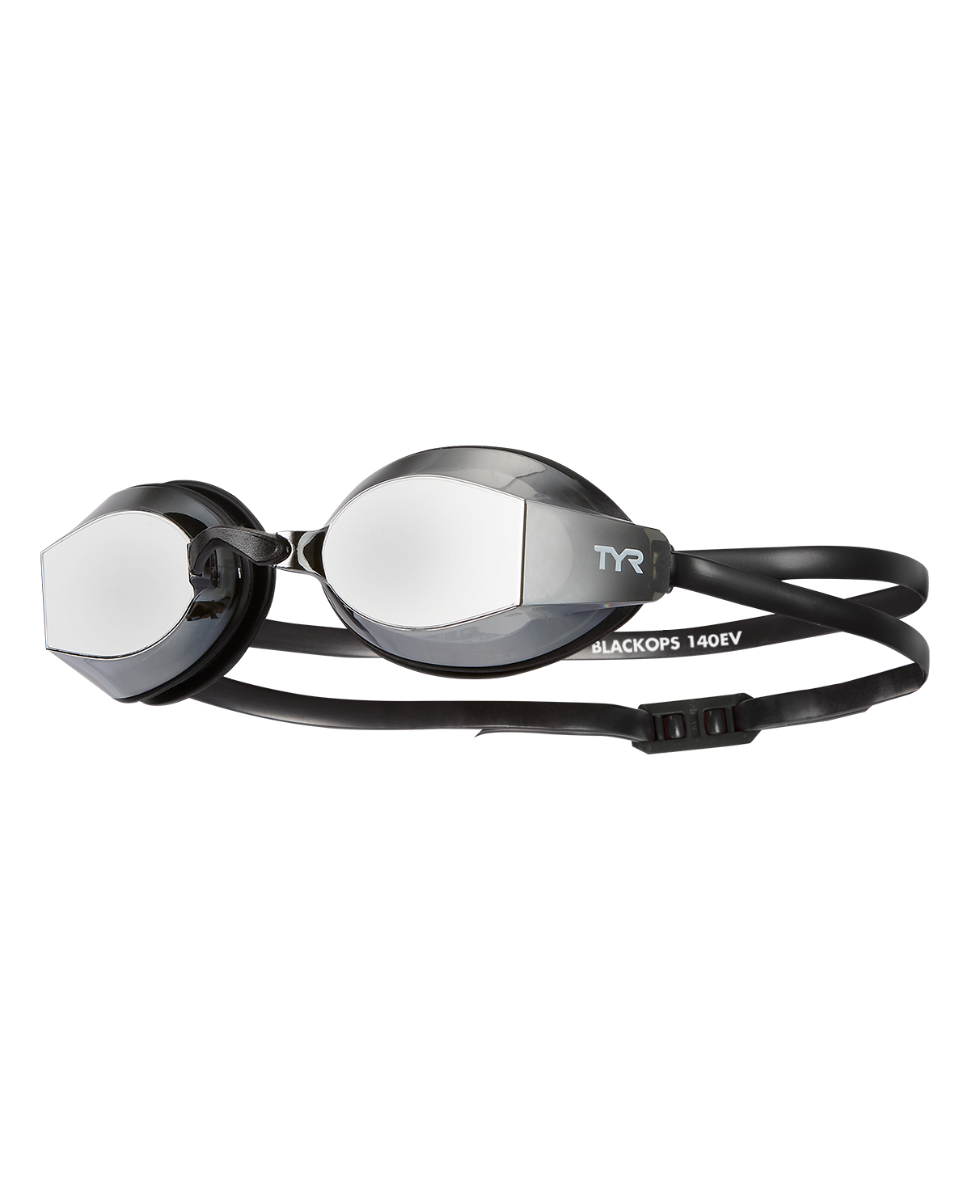 TYR Black Ops 140 EV racing goggles with mirrored lenses and black strap