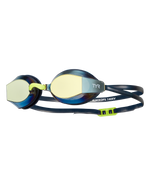 TYR Black Ops 140EV racing goggles with mirrored gold lenses and navy frame