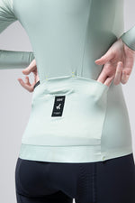 Gobik Avalon long sleeve cycling jersey in light mint green with back pocket detail