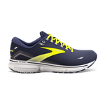 Brooks Ghost 15 men's running shoe in navy blue with yellow accents