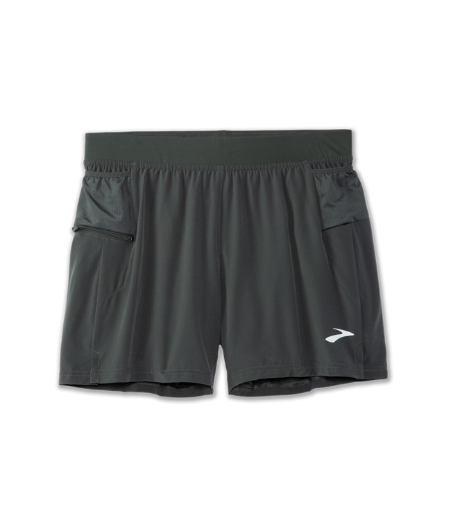 Brooks Sherpa 5-inch men's running shorts in dark charcoal gray with side pockets