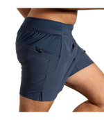 Brooks Sherpa 5-inch 2-in-1 men's running shorts in steel blue with zippered pocket