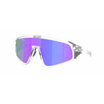 Oakley Latch Panel sunglasses with matte clear frame and purple Prizm violet lens