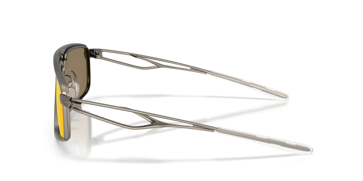 Oakley Bushwick sunglasses side temple view showing gunmetal frame and Prizm Ruby lenses
