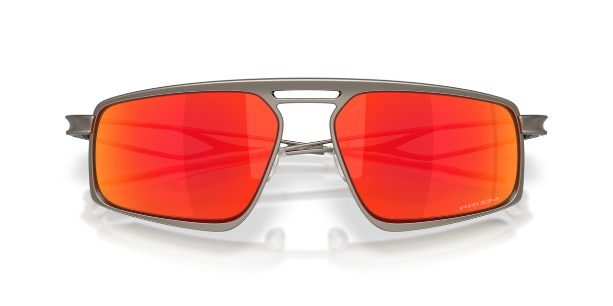 Oakley Bushwick sunglasses matte gunmetal frame Prizm Ruby lenses slightly angled front view