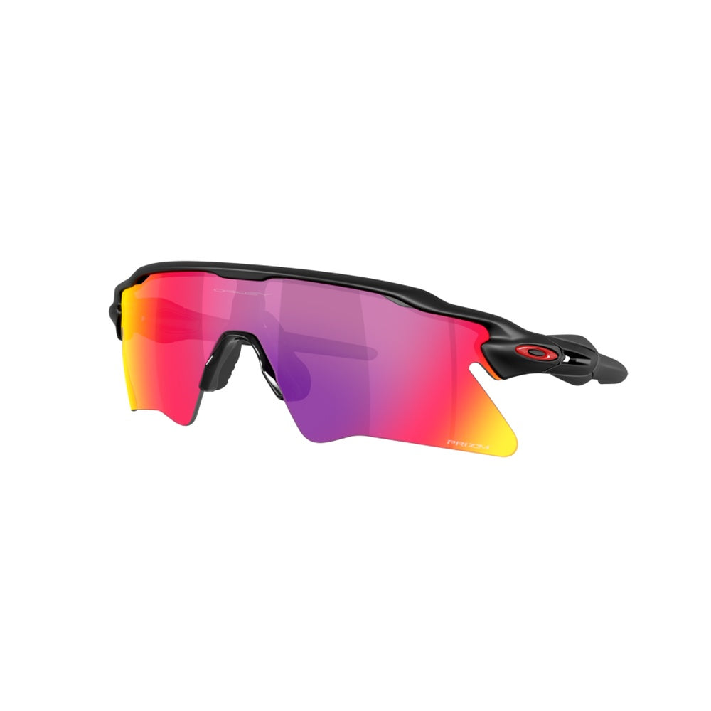 Oakley Radar EV Heater sunglasses with matte black frame and Prizm Road lens, angled view