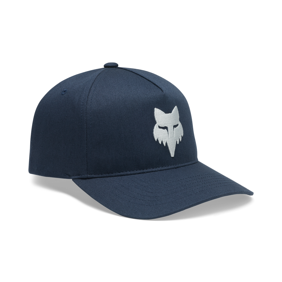 Fox Racing navy blue flexfit baseball cap with white embroidered fox head logo