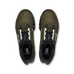 On Cloudmonster 3 running shoes in olive green with black laces and sole