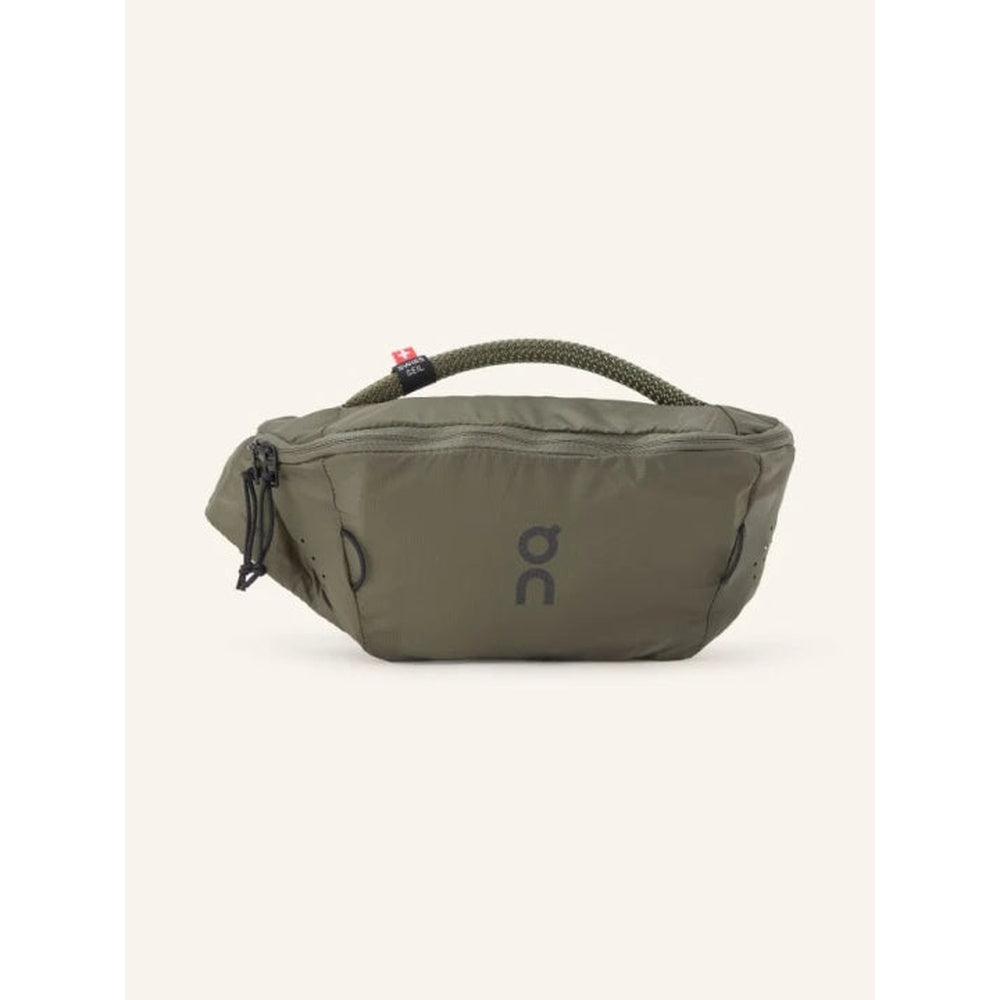 On Waist Pack 2L Lite in olive green with logo and rope handle