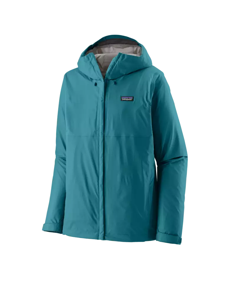 Patagonia Men's Torrentshell 3L hooded rain jacket in Glacial Blue teal colorway