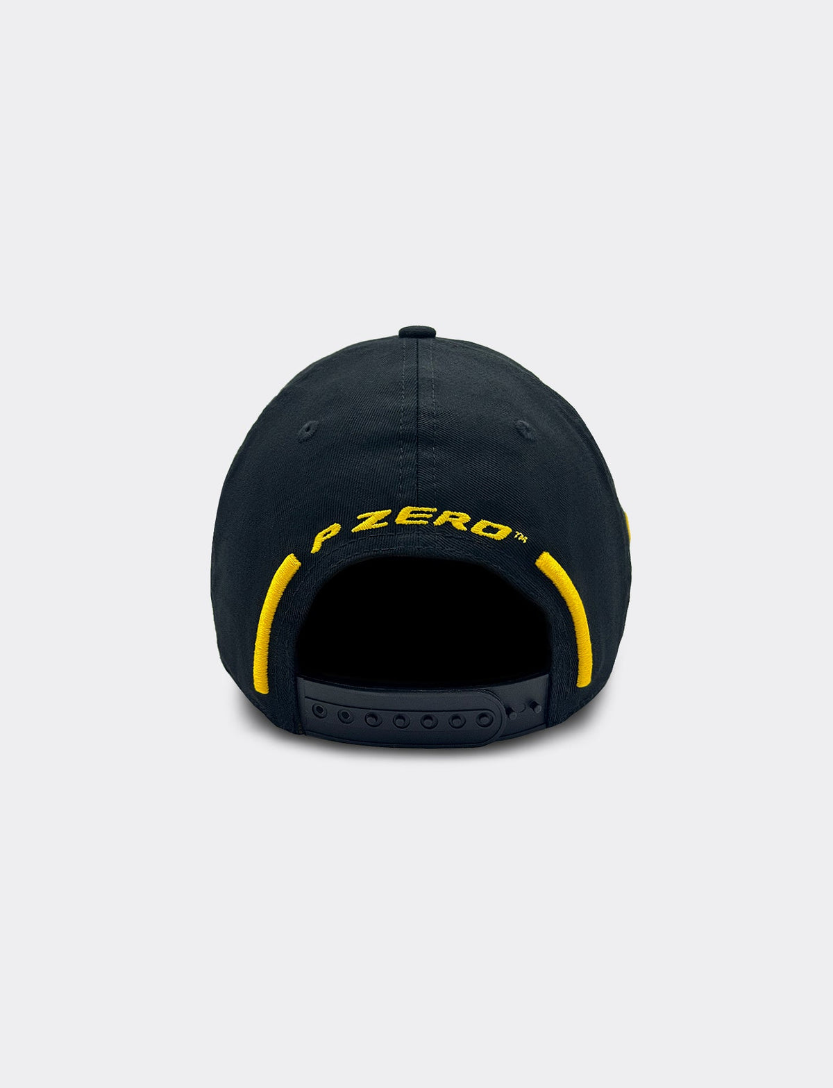 Pirelli P Zero navy black snapback cap rear view with yellow embroidered logo