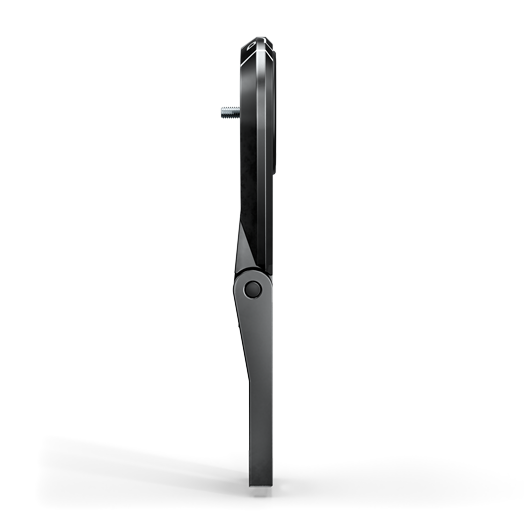 PRO Vibe Evo computer mount side profile view showing slim black design and hinge