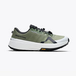 Mount to Coast M1 Trail Running Shoe in moss green, lateral side view with Vibram outsole