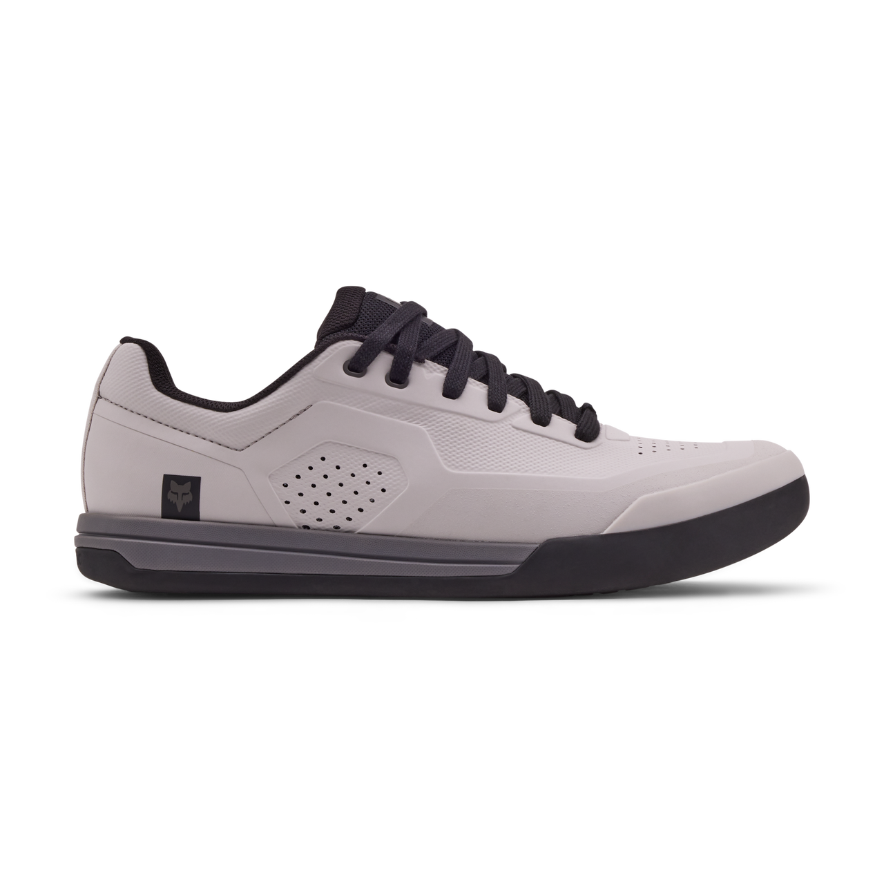 Fox Racing Union Flat MTB shoes in light grey with black accents and laces