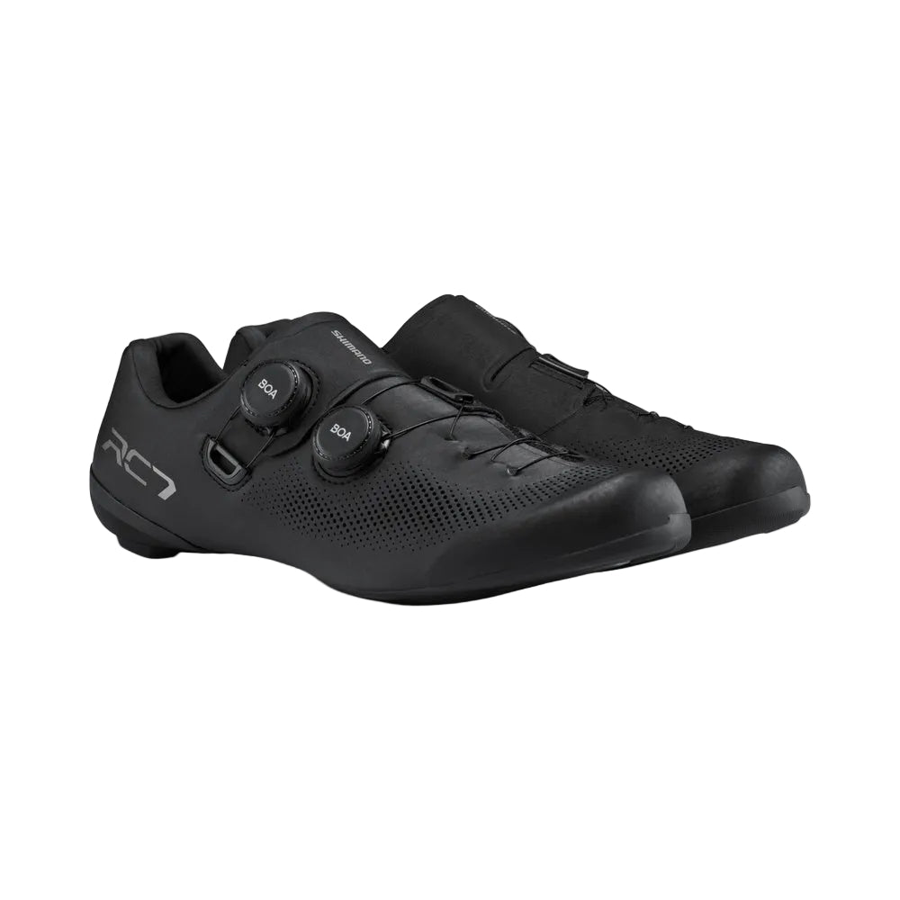 Black Shimano SH-RC703 cycling shoes with dual BOA dials and perforated upper