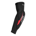 Troy Lee Designs black elbow guard with red accent and TLD logo
