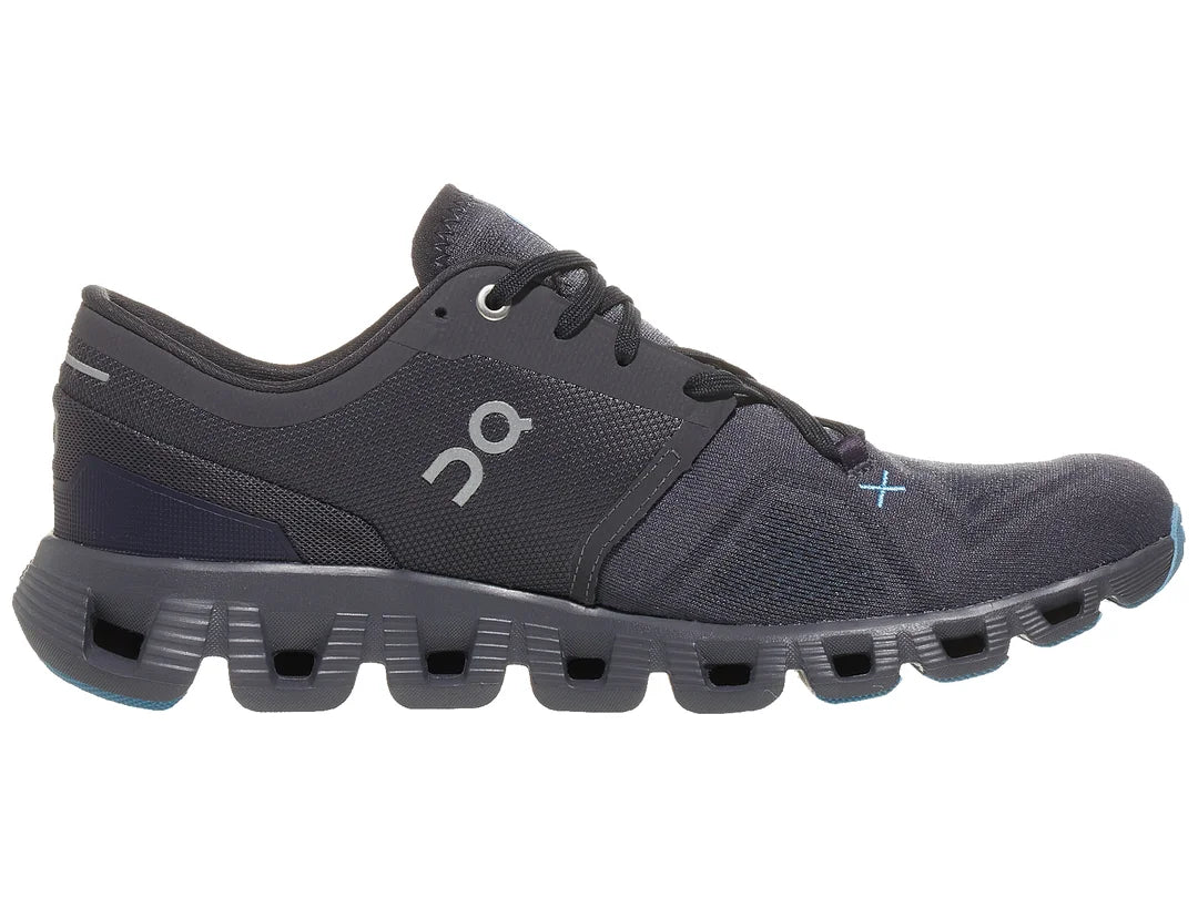 On Cloud X 3 men's running shoe in eclipse/magnet colorway with distinctive cloud sole