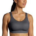 Brooks Dare Scoopback Sports Bra in Asphalt gray worn by female model