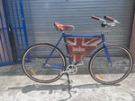Custom Three Olives Vodka bar cruiser bike in metallic royal blue, full side view