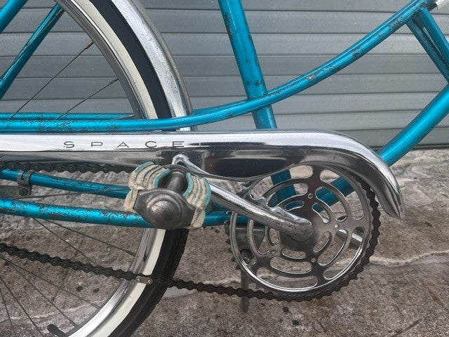 1960s Sears Spaceliner blue steel frame showing genuine patina and paint wear