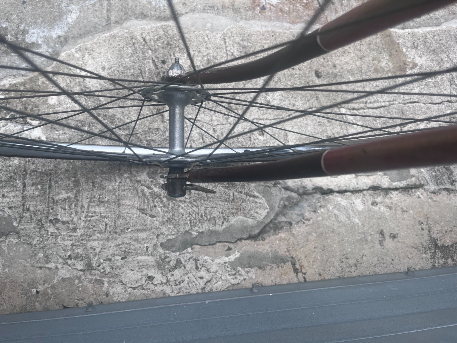 Retro diamond-stitched saddle and 27 inch wheel on 1975 France-Loire Mixte