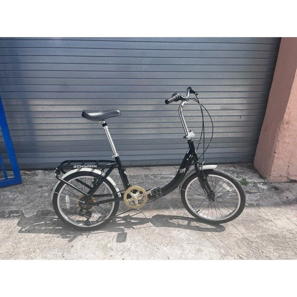 Schwinn Loop 20 inch folding bike in black, full side view unfolded