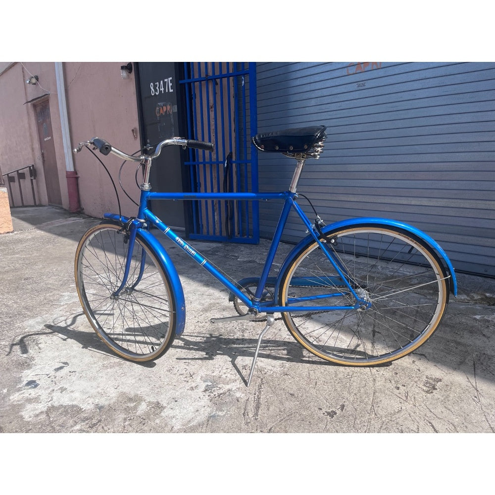 Vintage 1970s Sears Free Spirit Sheffield 3-speed city cruiser bike in blue, full side view