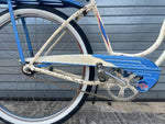 Original blue and white paint with chips and patina on 1964 Fleet Star cruiser