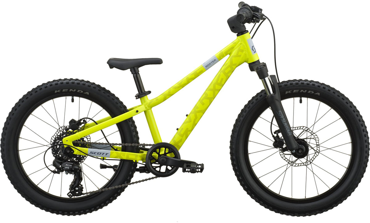 Scott Roxter 200 kids mountain bike in zesty yellow with Kenda fat tires