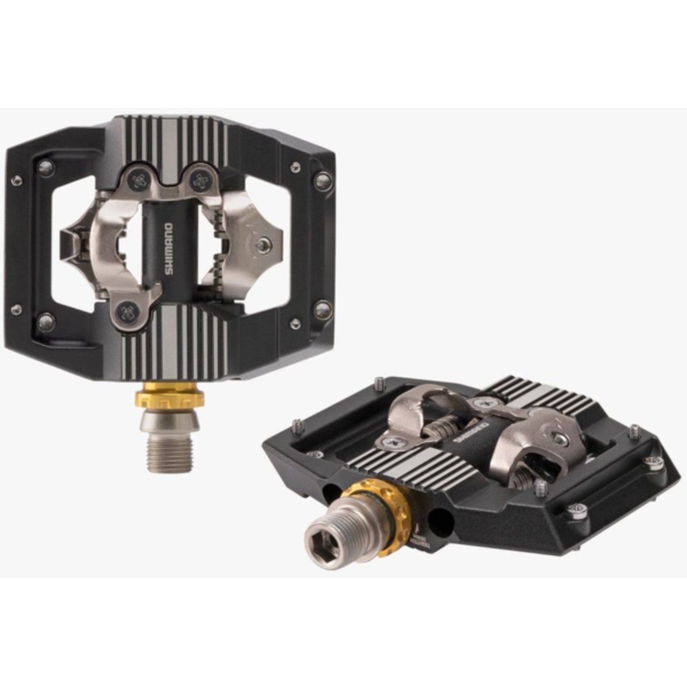 Shimano Saint PD-M821 SPD clipless mountain bike pedals shown from two angles