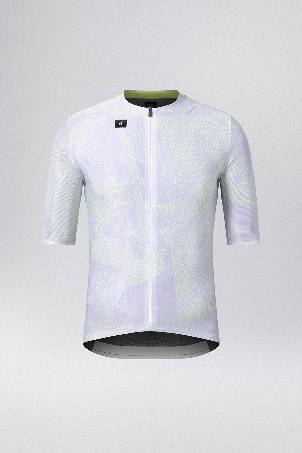 Gobik Attitude 2.0 men's white cycling jersey with green pattern and full zip