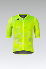 Gobik Carrera 3.0 short sleeve cycling jersey in neon yellow with camo texture pattern