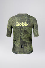 Gobik CX Pro 4.0 cycling jersey in green grid topographic pattern, back view
