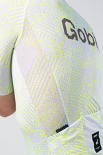 Gobik CX Pro Jersey in white with vibrant yellow-green amazonian pattern detail
