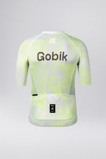 Gobik CX Pro cycling jersey in gray with bright yellow-green Amazonian pattern