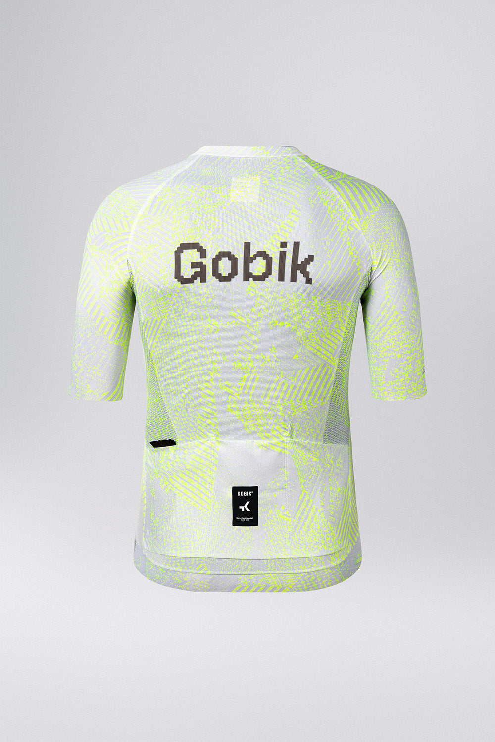 Gobik CX Pro cycling jersey in gray with neon green amazonian pattern